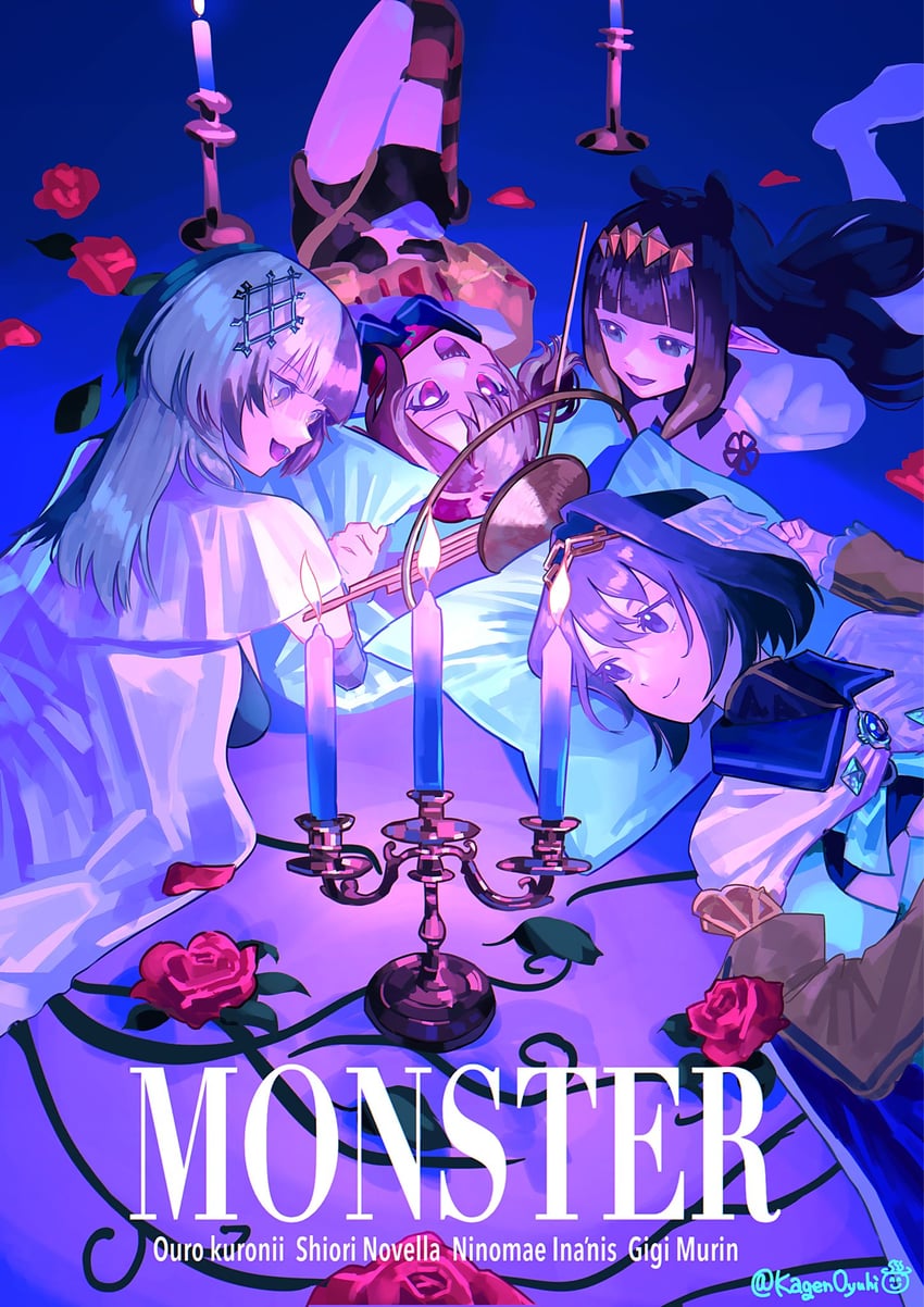 ninomae ina'nis, ouro kronii, shiori novella, and gigi murin (hololive and 2 more) drawn by kagenoyuhi