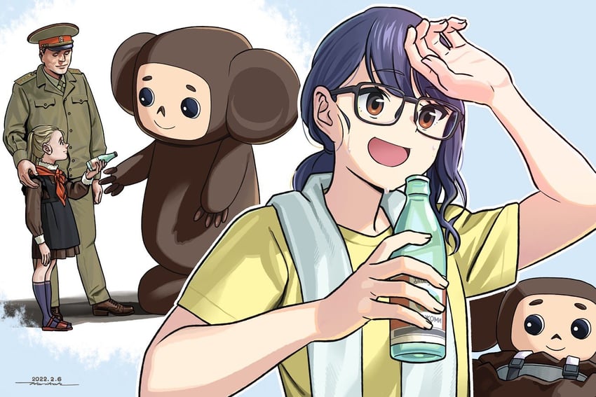 oogaki chiaki and cheburashka (yurucamp and 2 more) drawn by horikou