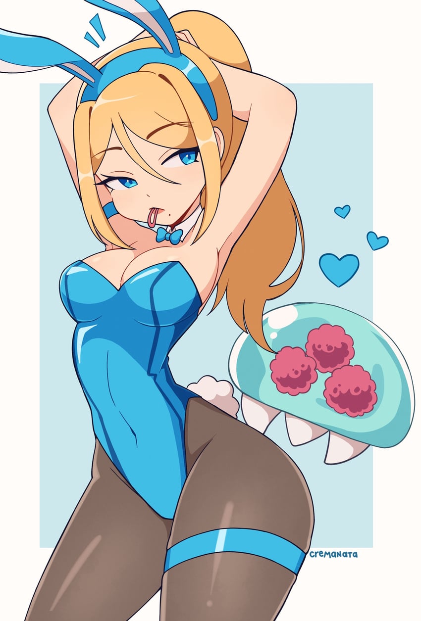 samus aran, metroid, and metroid larva (metroid) drawn by cremanata