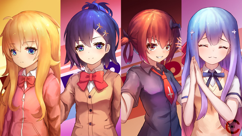 satanichia kurumizawa mcdowell, gabriel tenma white, vignette tsukinose april, and raphiel shiraha ainsworth (gabriel dropout) drawn by c.mi
