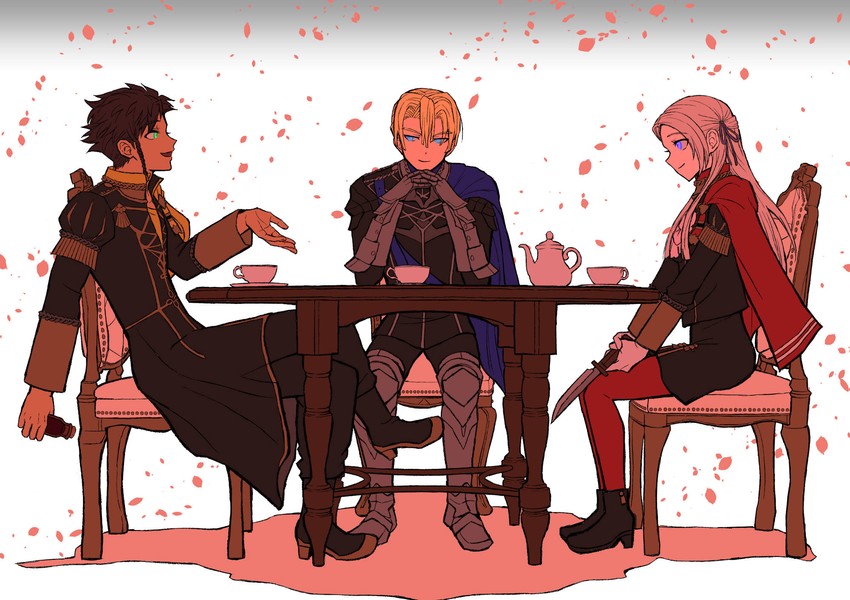 edelgard von hresvelg, dimitri alexandre blaiddyd, and claude von riegan (fire emblem and 1 more) drawn by kusodekablack