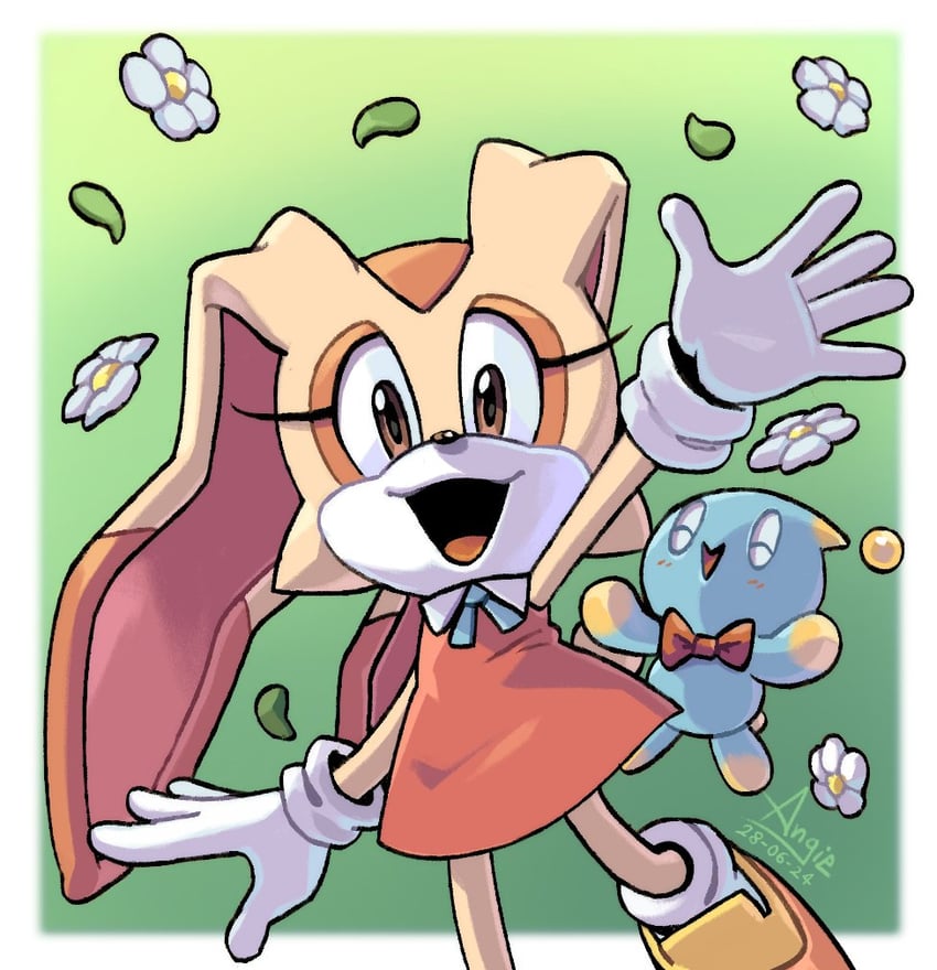 cream the rabbit, neutral chao, and cheese (sonic) drawn by angiethecat