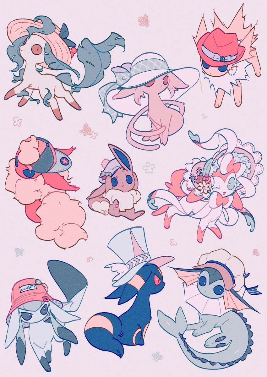 eevee, sylveon, umbreon, glaceon, vaporeon, and 4 more (pokemon) drawn by oharu-chan