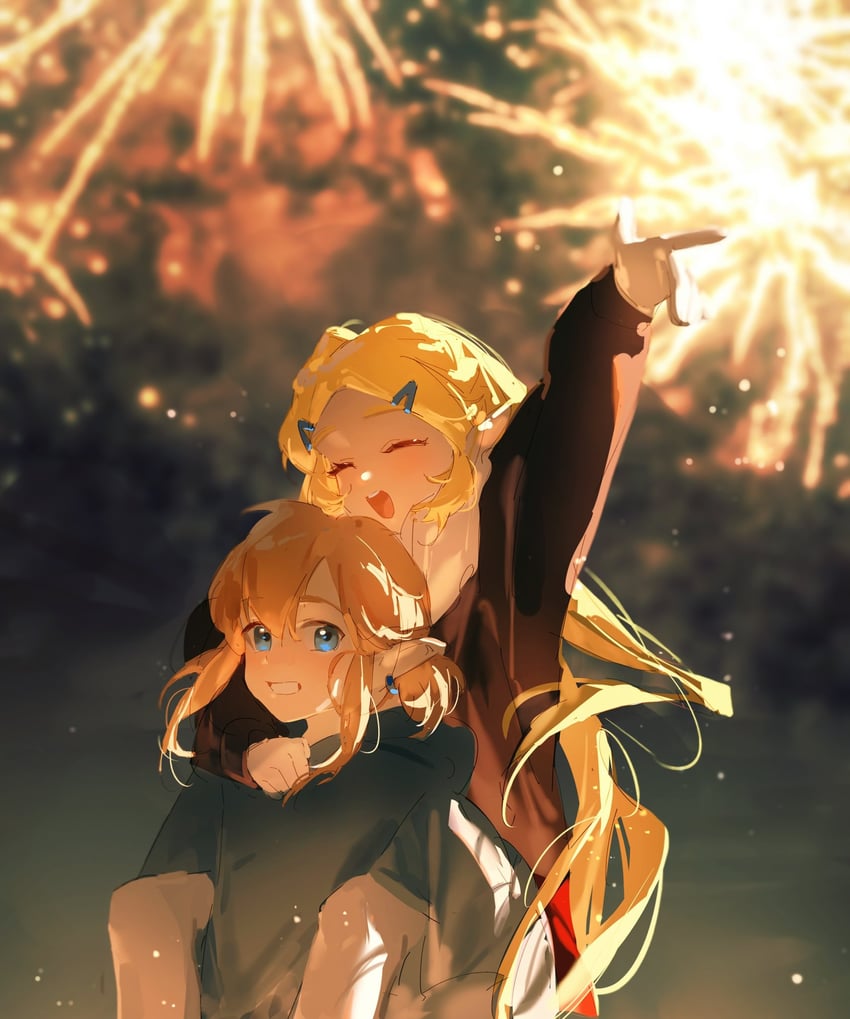 link and princess zelda (the legend of zelda and 1 more) drawn by yumiyumo3o