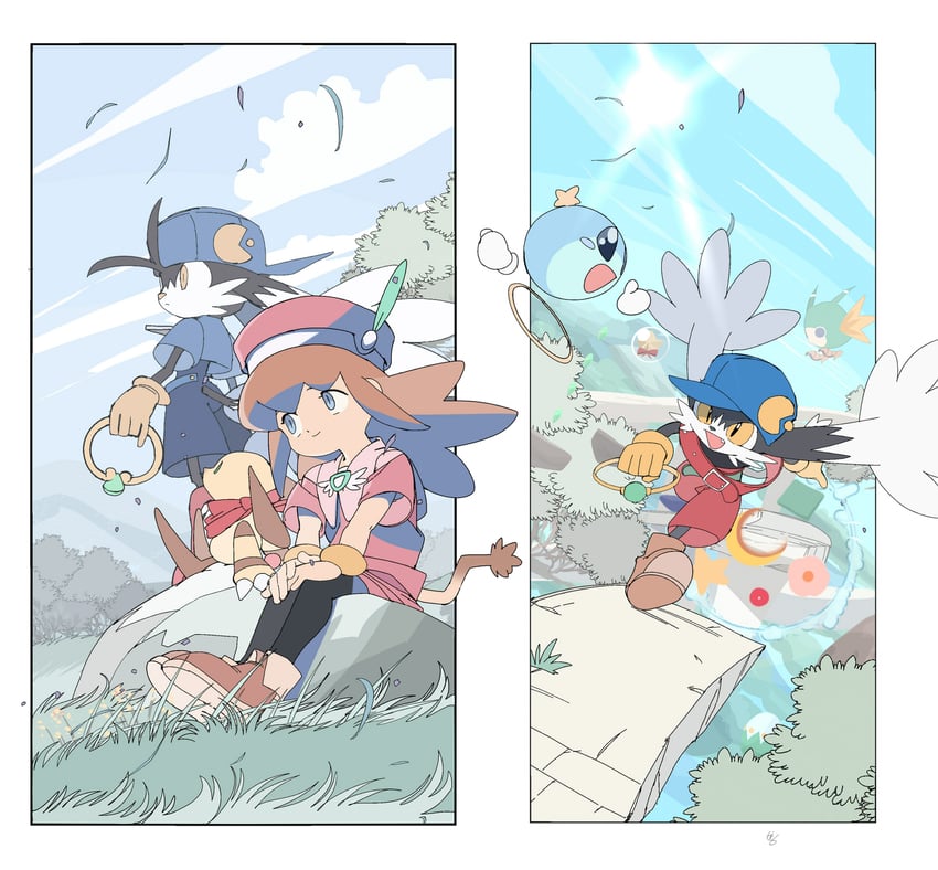 pac-man, klonoa, lolo, huepow, moo, and 1 more (kaze no klonoa) drawn by edoya_inuhachi