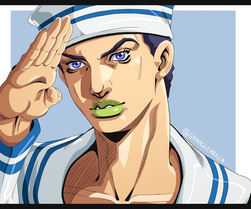 higashikata josuke (jojo no kimyou na bouken and 1 more) drawn by grandguerrilla and yuri_sillies