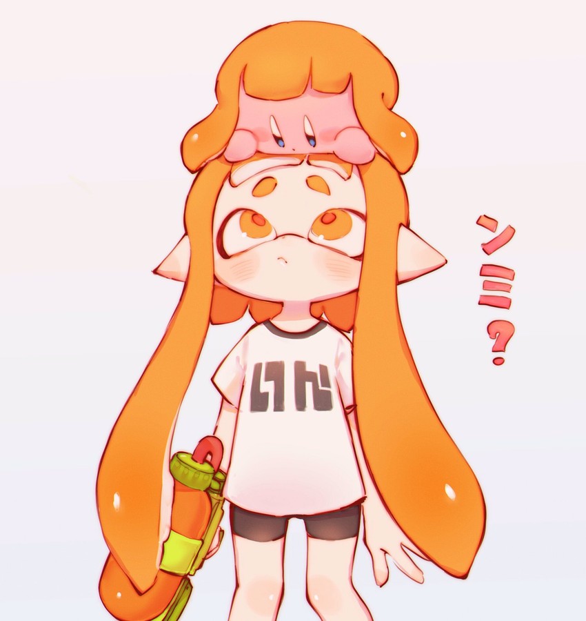 inkling player character, inkling girl, kirby, and kaori (splatoon and 2 more) drawn by pi_q