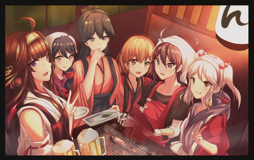 kongou, houshou, ushio, akebono, sazanami, and 1 more (kantai collection) drawn by antiqq