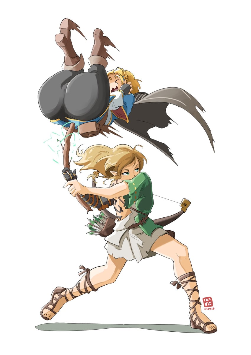 link and princess zelda (the legend of zelda and 1 more) drawn by automatic_giraffe
