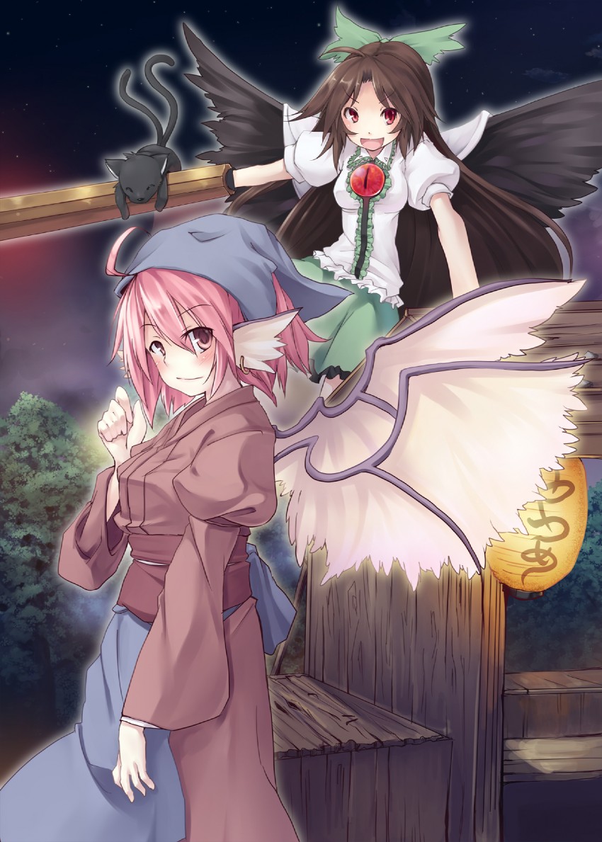 kaenbyou rin, reiuji utsuho, mystia lorelei, and okamisty (touhou) drawn by amagase_lyle