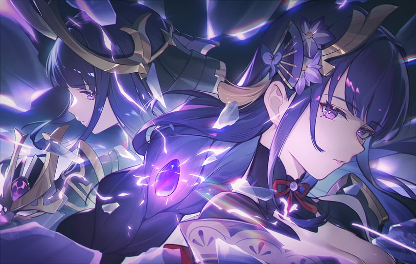 raiden shogun and makoto (genshin impact) drawn by zhiyan_li