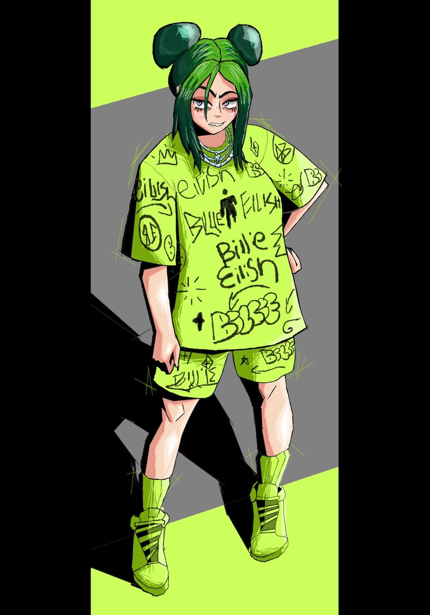 billie eilish (real life and 1 more) drawn by quebin_tijuana