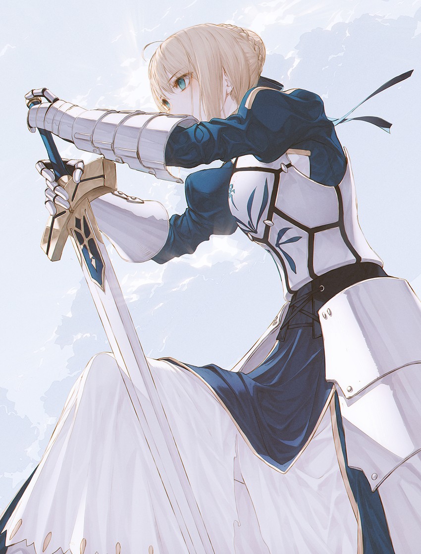 artoria pendragon and saber (fate and 2 more) drawn by wanke