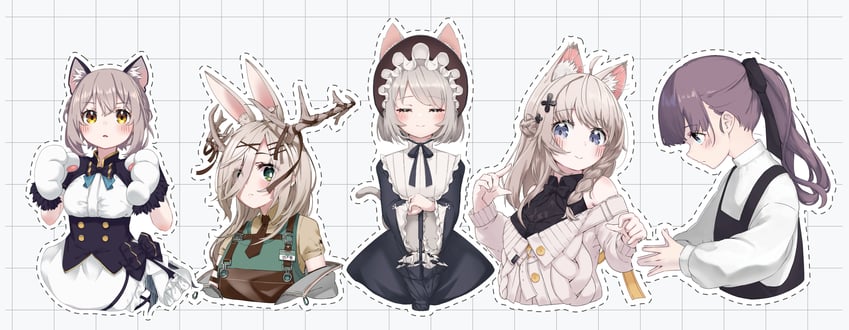 lapwing, shinano, undone kittens, necomaid, and shiroka (vrchat) drawn by hop_step_jan