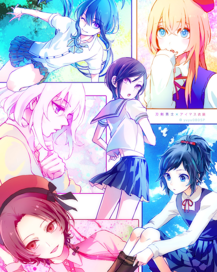 kashuu kiyomitsu, yamato-no-kami yasusada, namazuo toushirou, honebami toushirou, midare toushirou, and 1 more (idolmaster and 1 more) drawn by yuyu_(yuyurhythm)