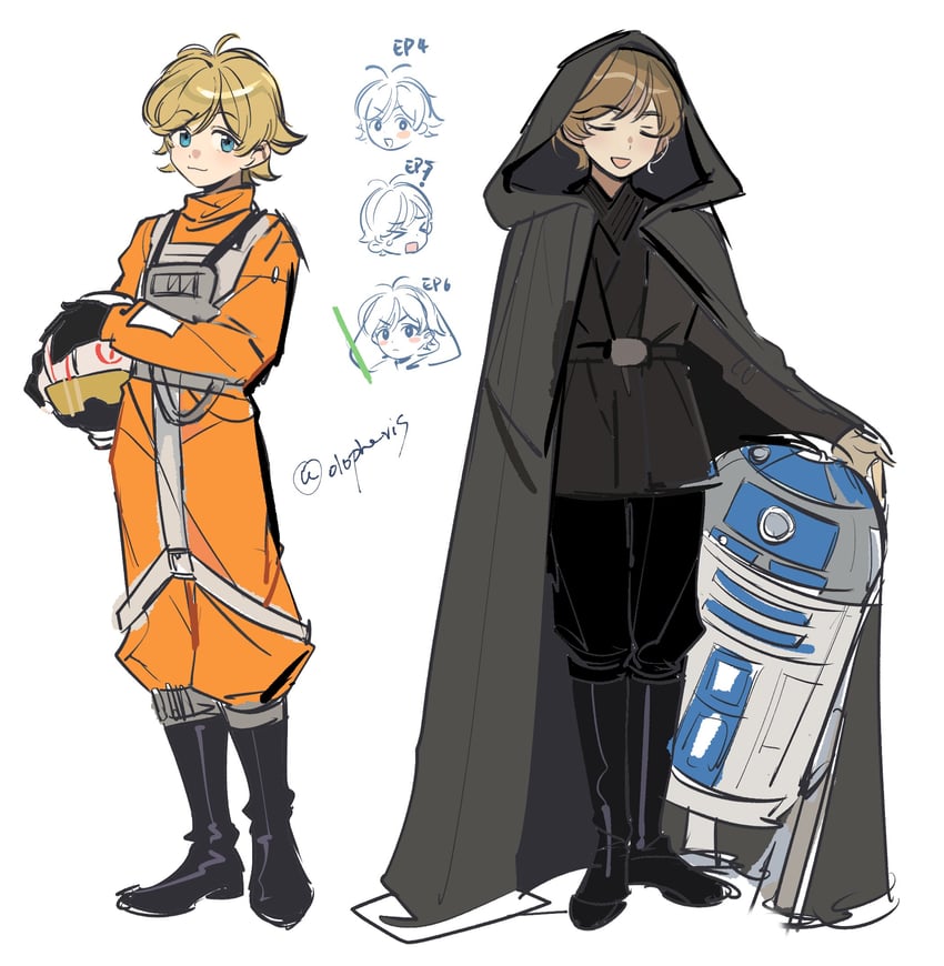 luke skywalker and r2-d2 (star wars and 3 more) drawn by olopheris