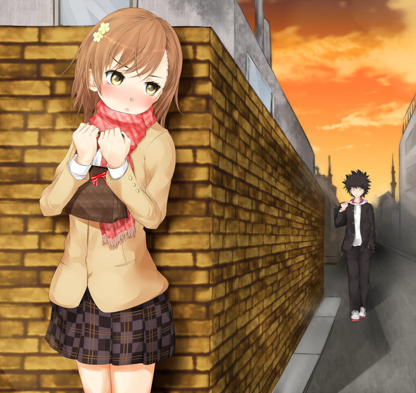 misaka mikoto and kamijou touma (toaru majutsu no index and 2 more) drawn by shin_(highest1192)