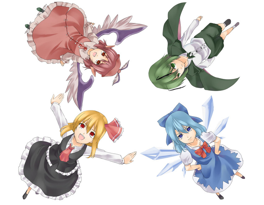 cirno, rumia, mystia lorelei, and wriggle nightbug (touhou) drawn by tadokoro_teppei