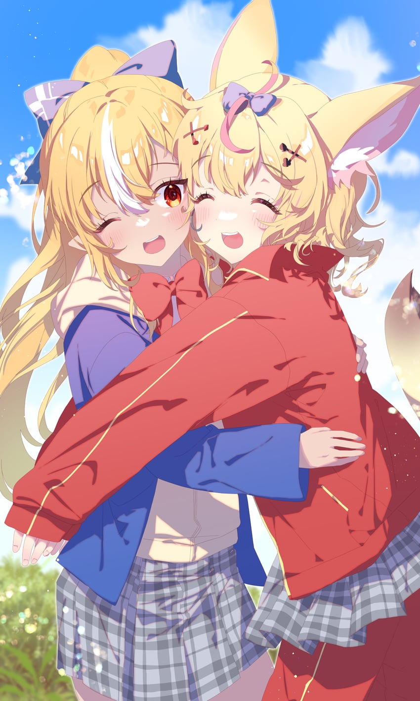 shiranui flare and omaru polka (hololive and 1 more) drawn by kio_is_here