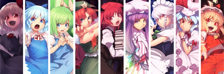 remilia scarlet, flandre scarlet, izayoi sakuya, cirno, patchouli knowledge, and 4 more (touhou and 1 more) drawn by kaiza_(rider000)