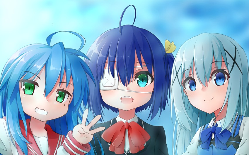 kafuu chino, izumi konata, and takanashi rikka (gochuumon wa usagi desu ka? and 2 more) drawn by msy_no_oekaki