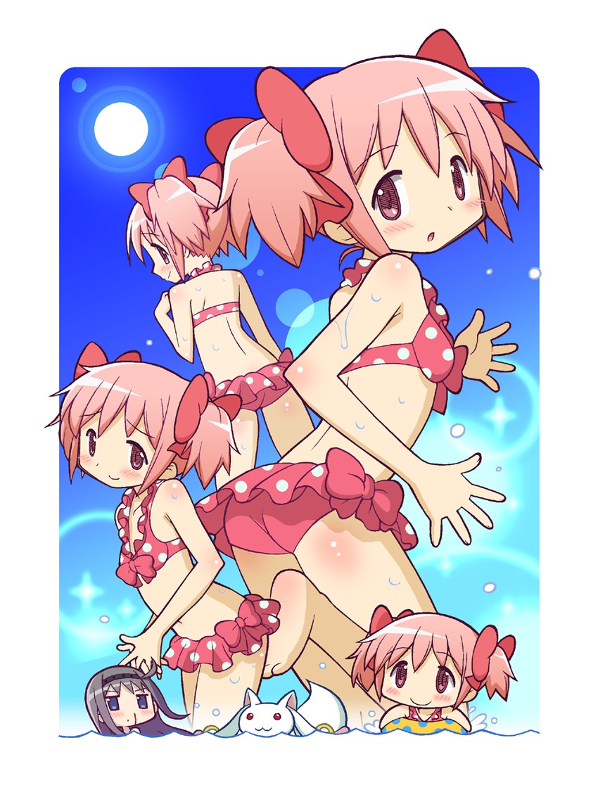 akemi homura, kaname madoka, and kyubey (mahou shoujo madoka magica) drawn by gecchu
