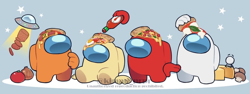 crewmate, red, white, orange, banana, and 2 more (among us and 1 more) drawn by kiman