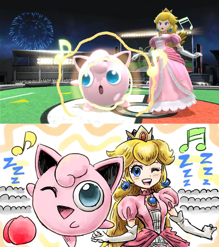 princess peach and jigglypuff (pokemon and 2 more) drawn by kicdon