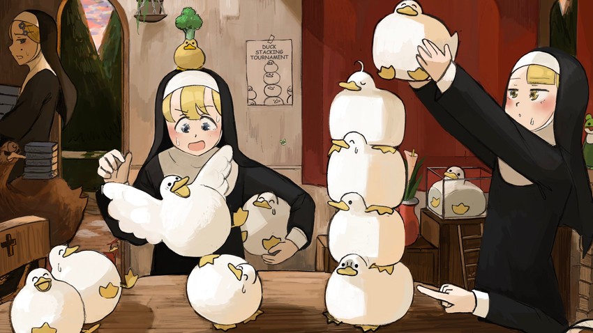 clumsy nun, froggy nun, spicy nun, and strict nun (little nuns) drawn by diva_(hyxpk)