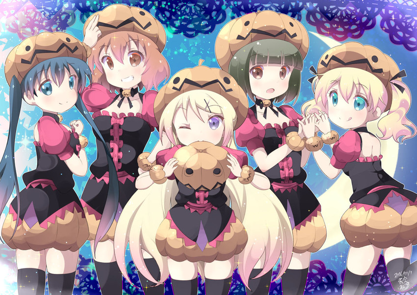 kujou karen, alice cartelet, komichi aya, oomiya shinobu, and inokuma youko (kin-iro mosaic) drawn by aosora_neko