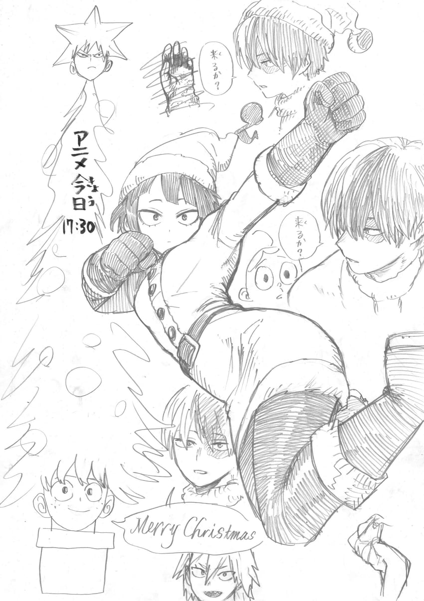 midoriya izuku, bakugou katsuki, todoroki shoto, jiro kyoka, kirishima eijiro, and 1 more (boku no hero academia) drawn by horikoshi_kouhei