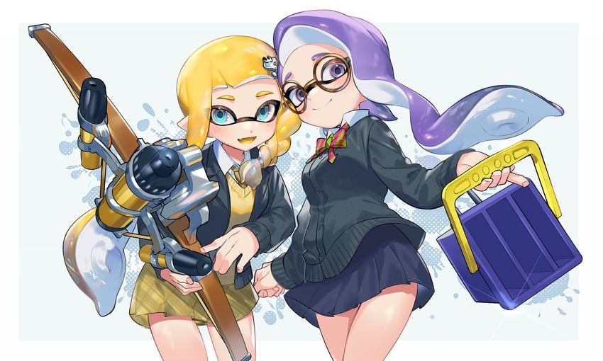 inkling player character and inkling girl (splatoon and 1 more) drawn by jinkoika