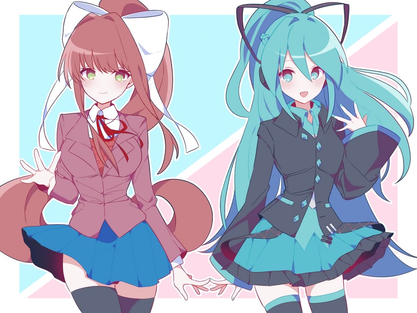 hatsune miku and monika (vocaloid and 1 more) drawn by kotohatoko510