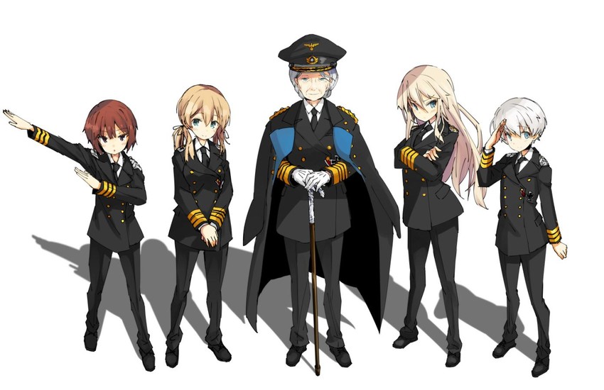 prinz eugen, female admiral, bismarck, z1 leberecht maass, and z3 max schultz (kantai collection) drawn by iwasaki_takashi