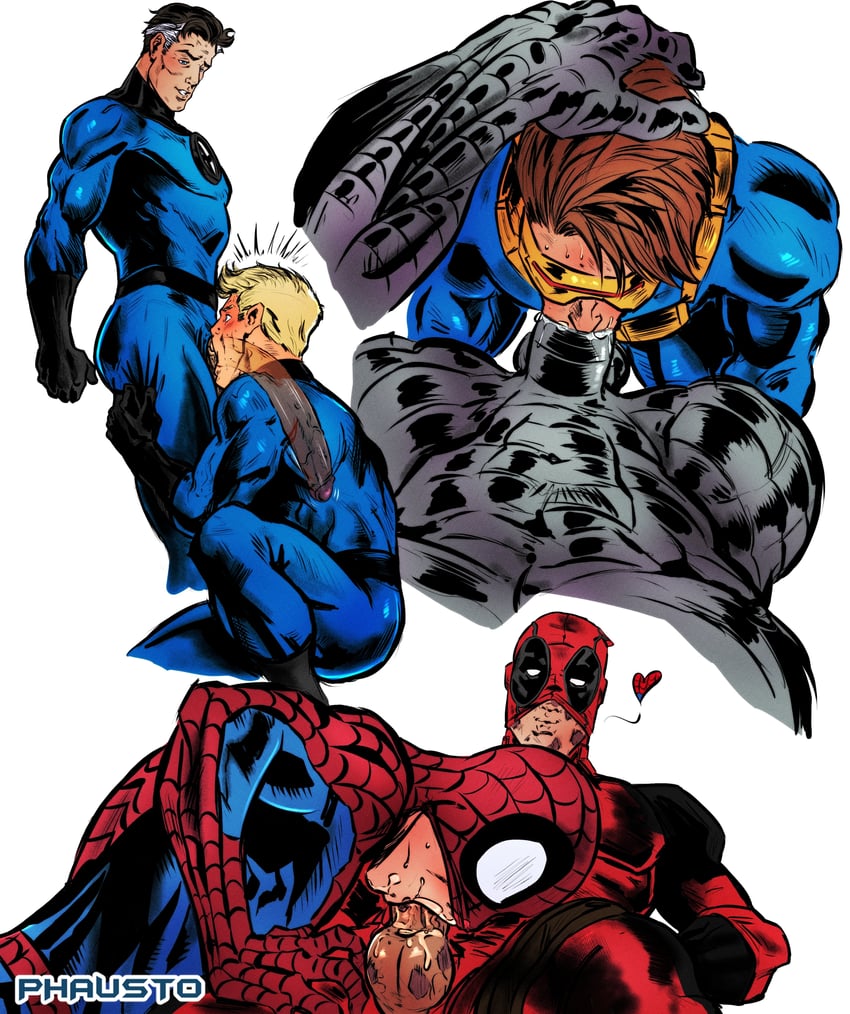 deadpool, spider-man, peter parker, cyclops, reed richards, and 2 more (marvel and 4 more) drawn by phaustok