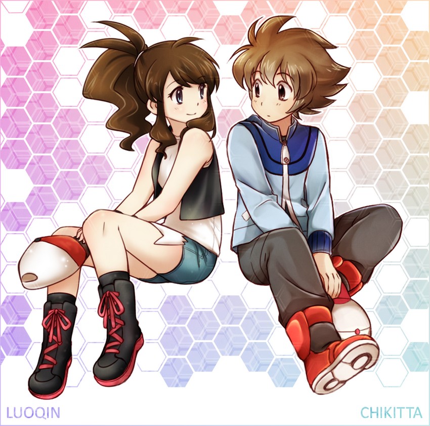 hilda and hilbert (pokemon and 1 more) drawn by chikorita85 and luo-qin