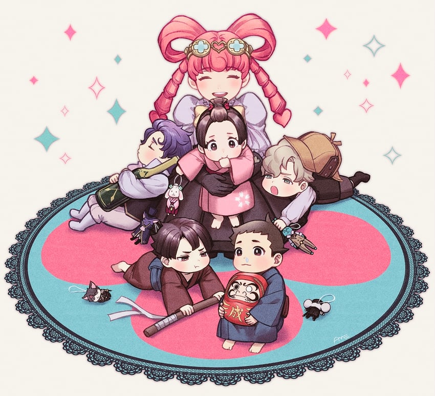 ryunosuke naruhodo, kazuma asogi, barok van zieks, herlock sholmes, susato mikotoba, and 7 more (ace attorney and 1 more) drawn by amemomism