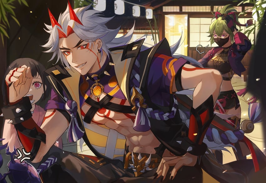 kuki shinobu and arataki itto (genshin impact) drawn by csw-