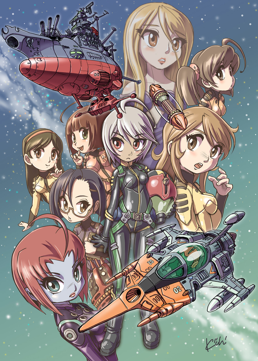 mori yuki, niimi kaoru, yamamoto akira, harada makoto, misaki yuria, and 4 more (uchuu senkan yamato and 1 more) drawn by kiichi