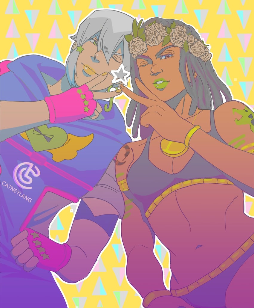 jodio joestar and dragona joestar (jojo no kimyou na bouken and 1 more) drawn by catneylang
