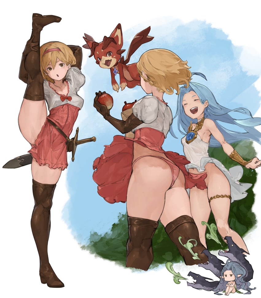 djeeta, lyria, vyrn, and tiamat (granblue fantasy) drawn by n9+