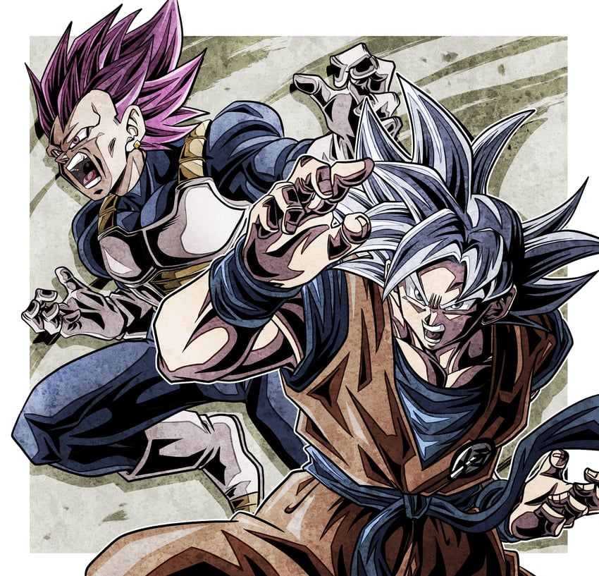 son goku and vegeta (dragon ball and 1 more) drawn by ushi_(akabec0)