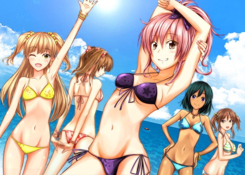 jougasaki mika, jougasaki rika, moroboshi kirari, totoki airi, and natalia (idolmaster and 1 more) drawn by jennifer_yamada
