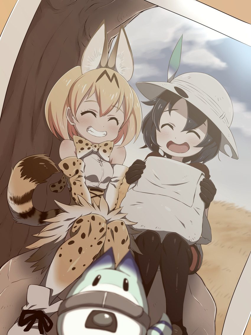 serval, kaban, and lucky beast (kemono friends) drawn by konboi-eg