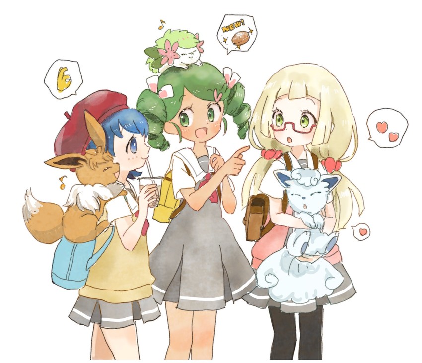 lillie, eevee, lana, mallow, alolan vulpix, and 1 more (pokemon and 1 more) drawn by koedo