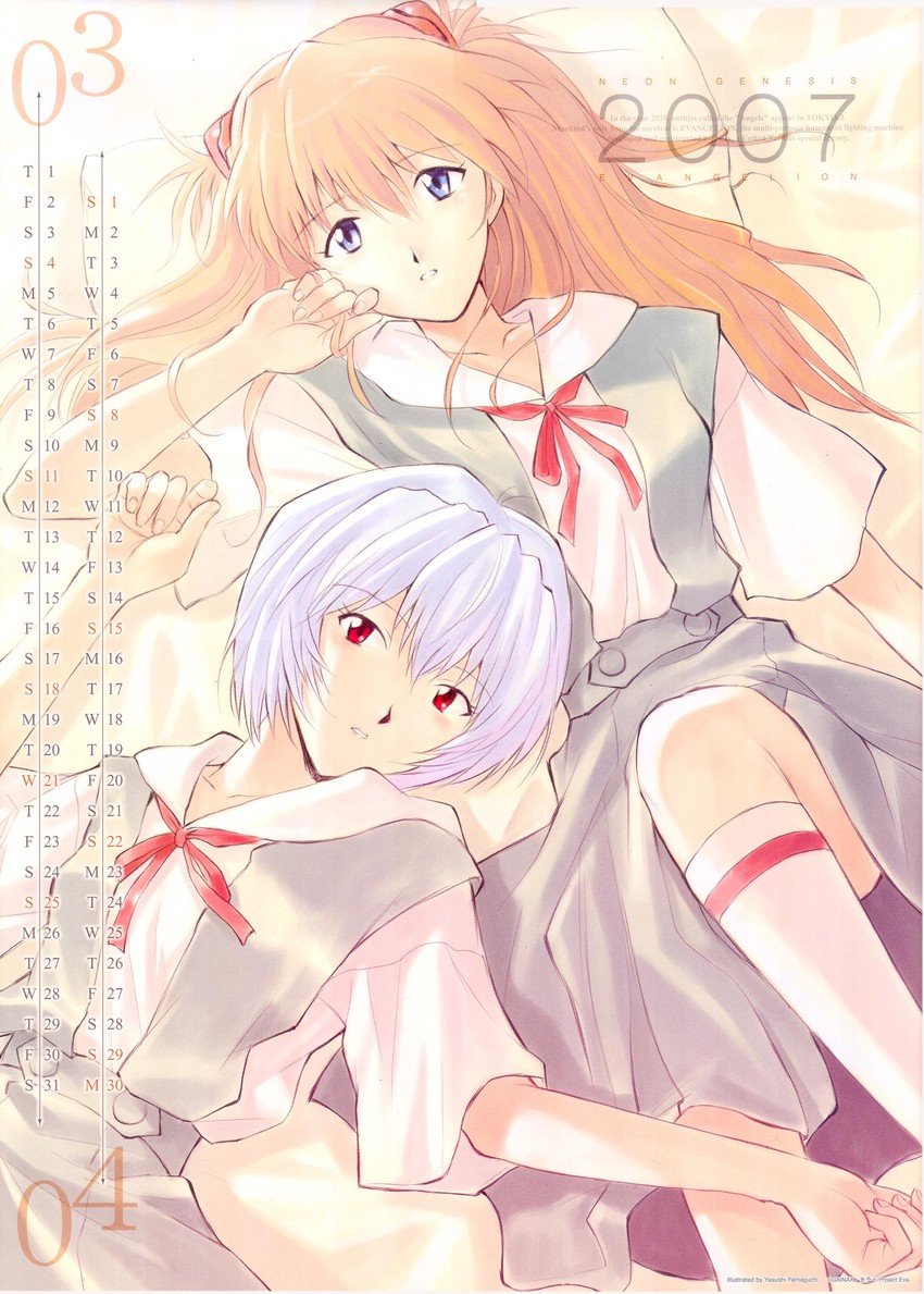 souryuu asuka langley and ayanami rei (neon genesis evangelion) drawn by yamaguchi_yasushi