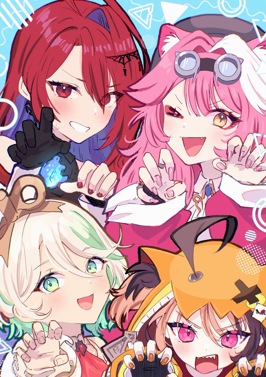 raora panthera, gigi murin, cecilia immergreen, and elizabeth rose bloodflame (hololive and 1 more) drawn by hexyraart