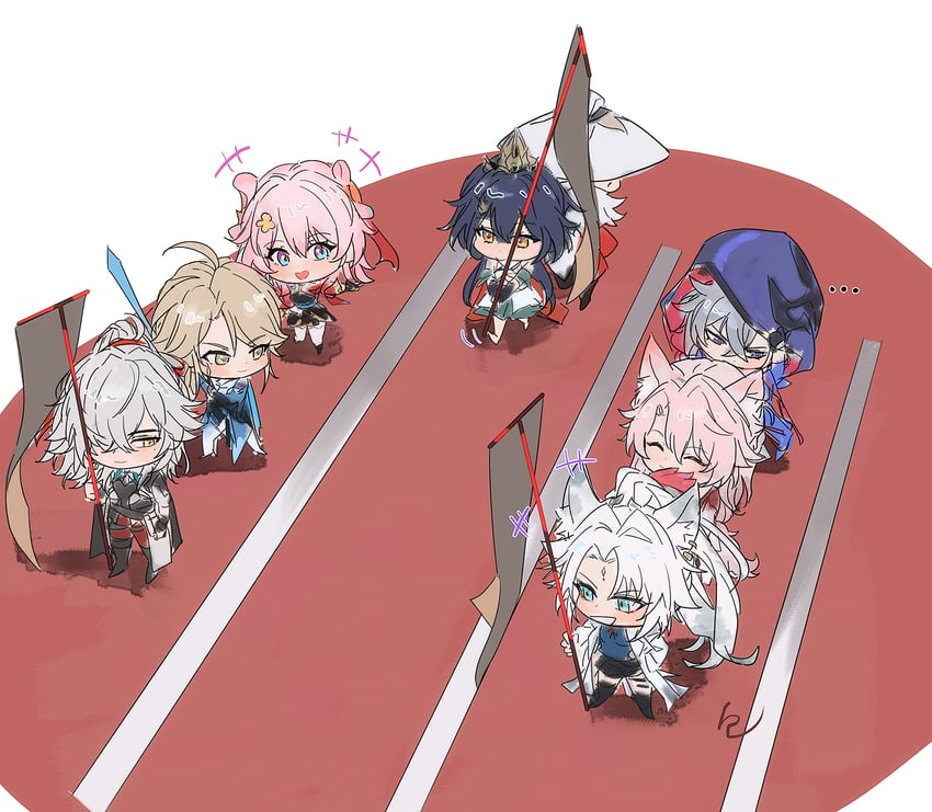 march 7th, feixiao, jing yuan, yunli, jiaoqiu, and 3 more (honkai and 1 more) drawn by tuhou_jiushi_tiaofeiyu