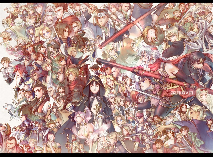 miakis, freyjadour falenas, viki, lyon, jeane, and 58 more (gensou suikoden and 1 more) drawn by cassini-kaya