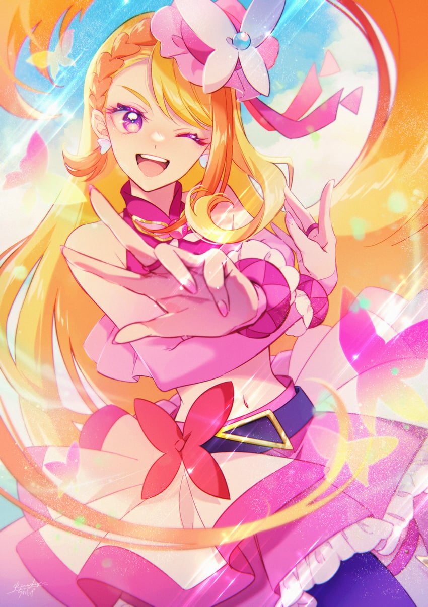 hijiri ageha and cure butterfly (precure and 1 more) drawn by lanzhu